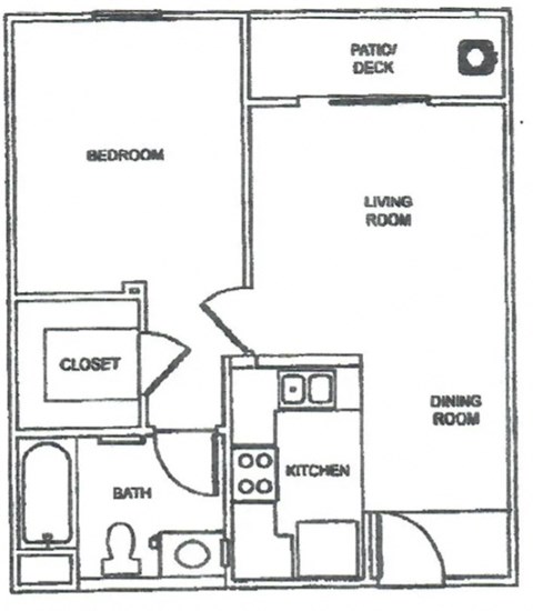 Floor plan for 1 bed, 1 bath, 545 sqft